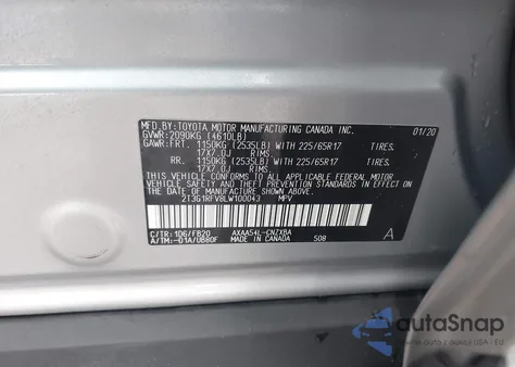 2020 Toyota Rav4 Le из США, поврежденный, VIN 2T3G1RFV8LW100043